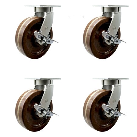 Service Caster 12'' Heavy Duty High Temp Phenolic Caster with Brakes and Swivel Locks, 4PK CRAN-SCC-KP92S1230-PHRHT-SLB-BSL-4